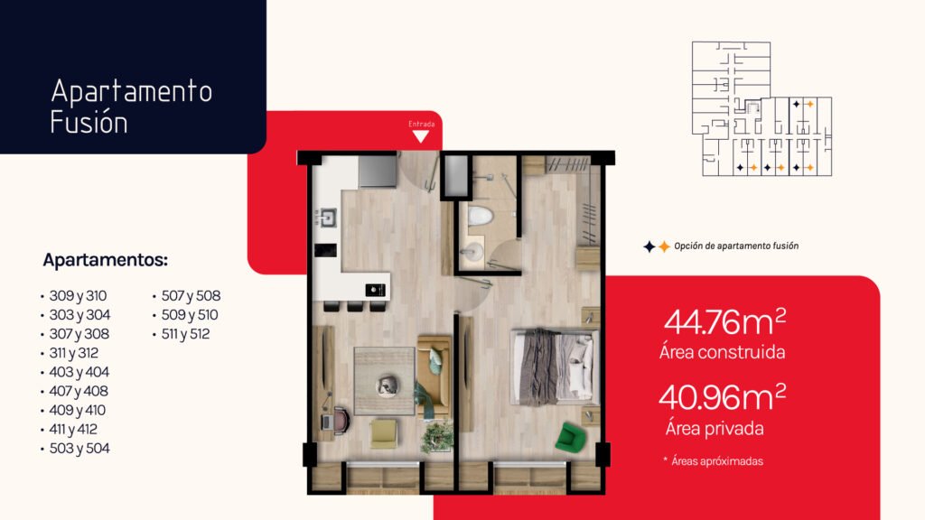 Plano del apartamento fusión opción A de KÔBE 50, Bogotá
