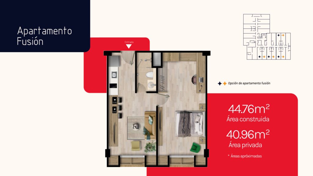 Plano del apartamento fusión opción B de KÔBE 50, Bogotá