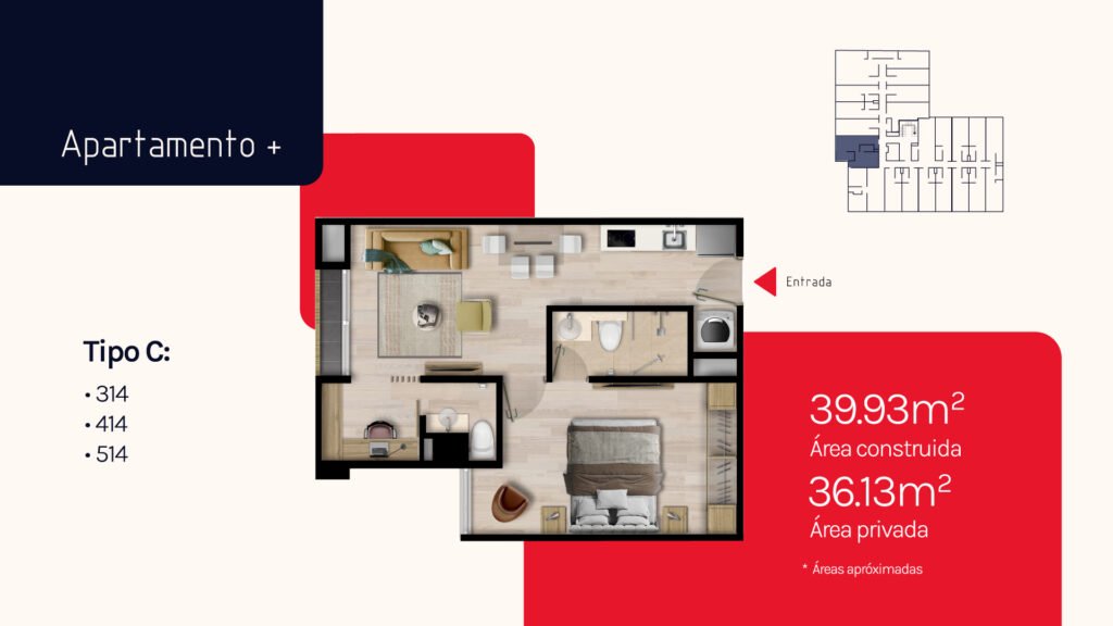 Plano del Apartamento + Tipo C de KÔBE 50, Bogotá